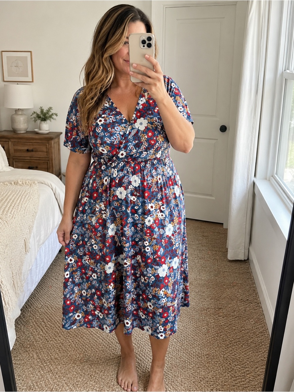 Floral Wrap Dress in Blue and Red XL